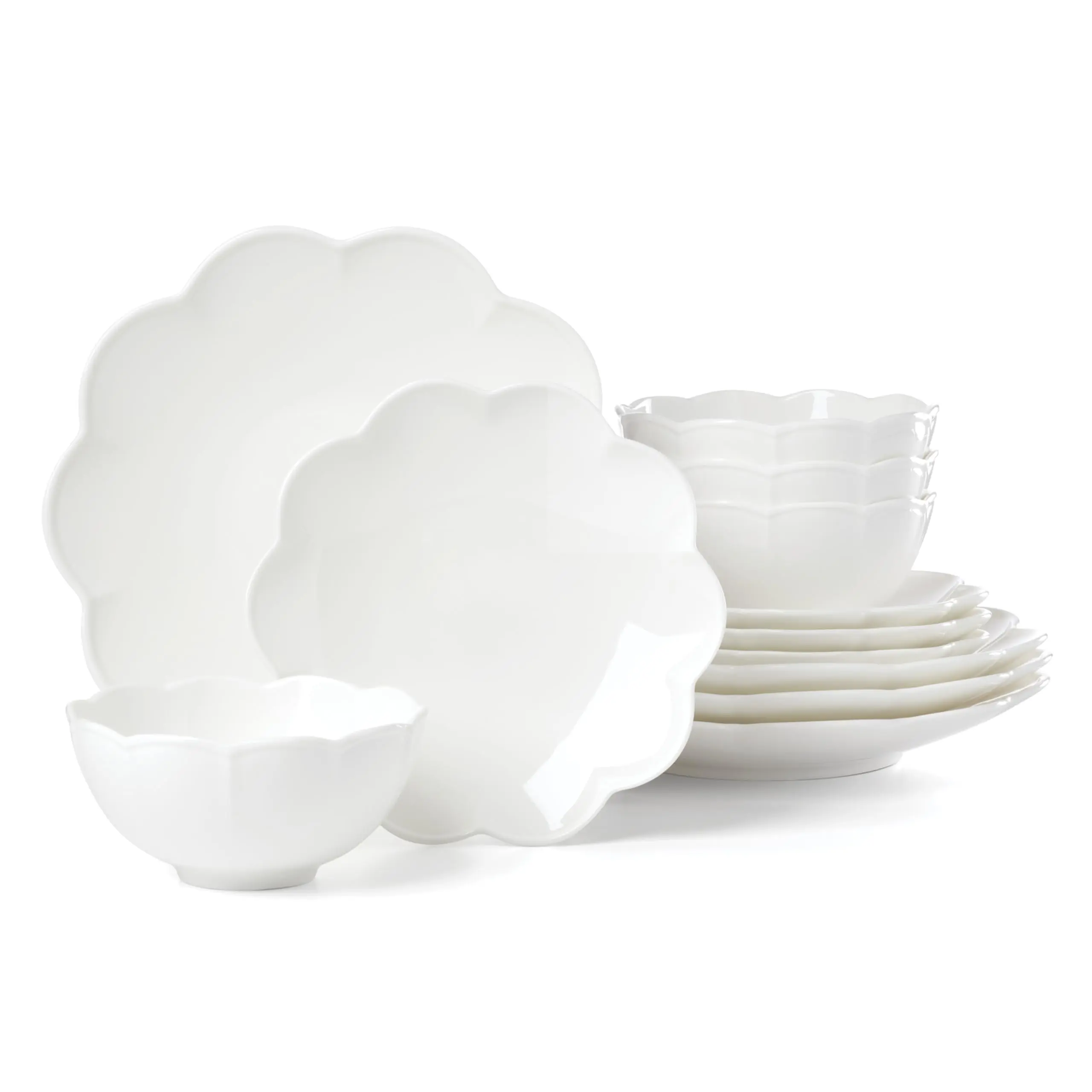 Dinnerware Set, Studio 1414 Scallop 12-Piece Set, Service For 4, Bone China Material, Dishwasher & Microwave Safe, Home And Kitchen, Kitchen And Dining, Plates And Bowls Sets (White, 12 Pieces)