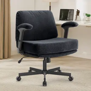 Cross Leg Chair with Flip Arms & Thick Cushion - Rolling Swivel Office Chair for Home Office, Wide Seat Fabric