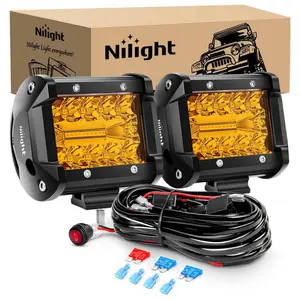 Nilight 2PC 4Inch Amber Led Pods Triple Row 60W Flood Spot Combo Driving Fog Lights with 16AWG Wiring Harness-2 Leads Truck Vehicle