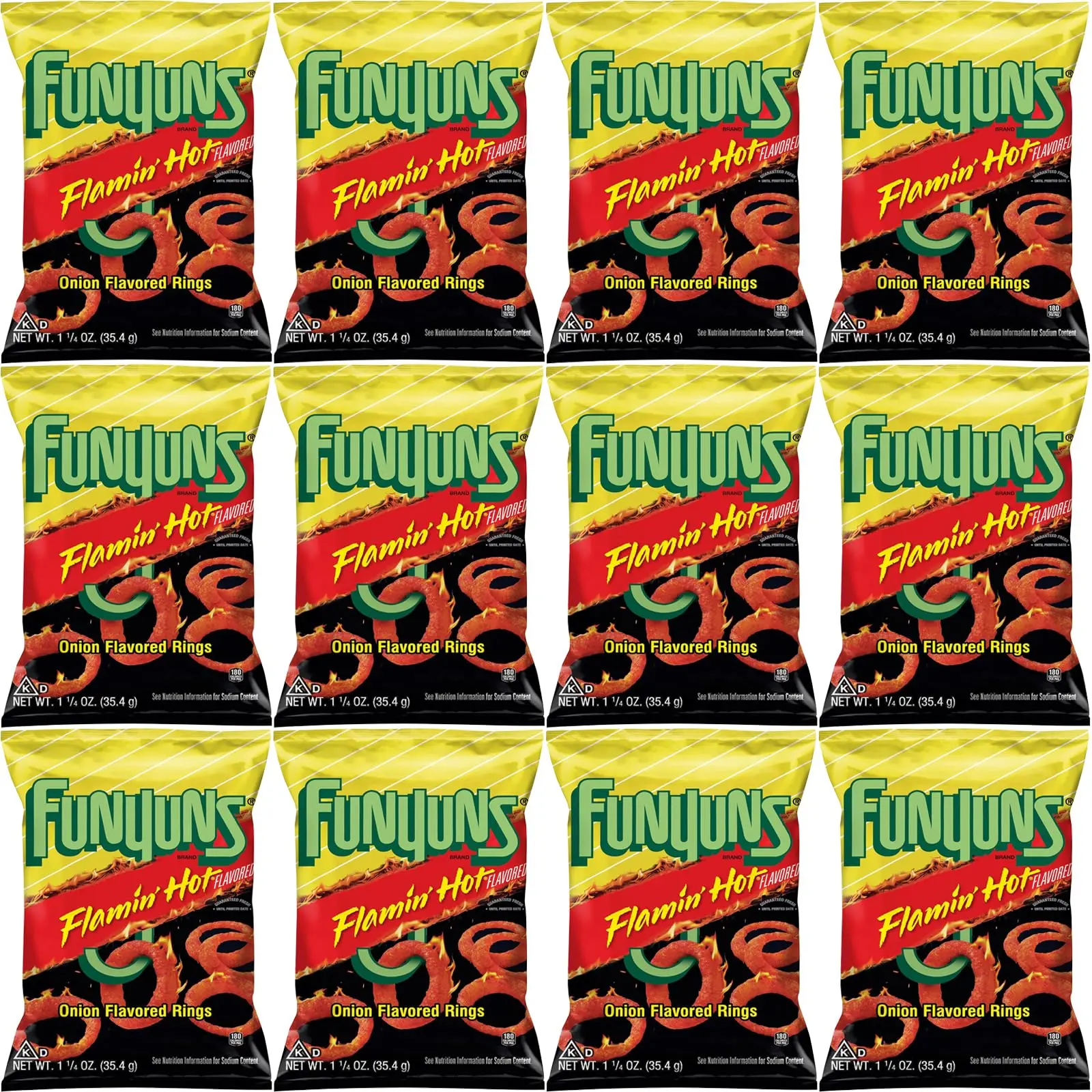 Funyuns Flamin Hot Onion Flavored Rings Chips, 1.25 Oz Bags, Pack of 12, Bundled by Shoppyway launch boxes Snack Spicy Crispy Crunchy