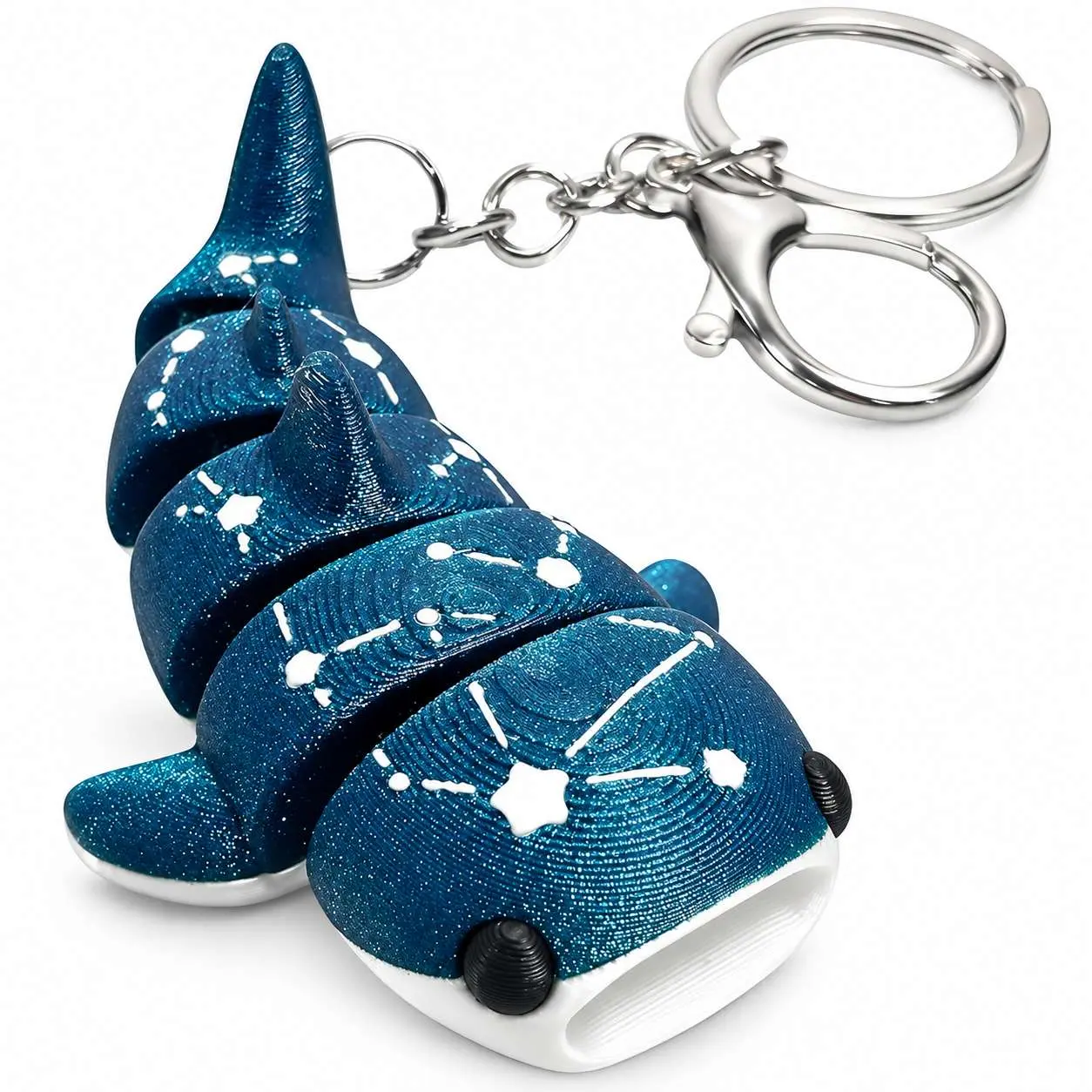 Cute Articulated Shark Keychain, Blue Glitter Ocean Fish Bag Charm with Lobster Clasp for Backpacks, Purses and Car Keys, Gift for Women and Men