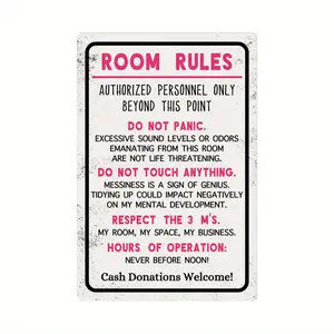 1pc Vintage Metal Room Rules Sign - Traditional Classic Casual Wall Mount Plaque, Home Decor for Bedroom, Balcony