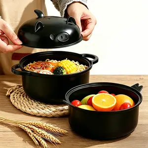 Ramen Bowl 45oz Cute Pig Noodle Cooker Wheat Straw Material Microwavable with Handle Spoon Chopsticks Fork Durable for Home Dorm College