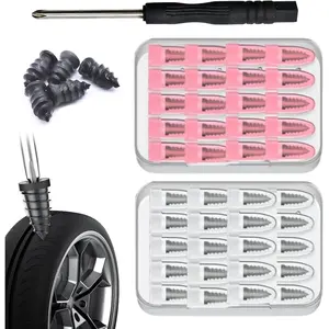 20/40/80 PCS Tire Repair Rubber Nails Kit with 2 Sizes, Tire Repair Screw in Rubber Plug,  Self-Service Tire Repair Tools, Screw in Tire Repair Plugs with Box and  (40pcs)