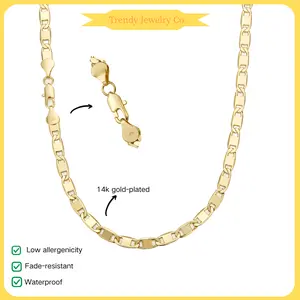 14K Gold Plated Mariner Chain Necklace, Waterproof & Non-Tarnish Anchor Link, Unisex Everyday Jewelry tiktokshopspringglowup