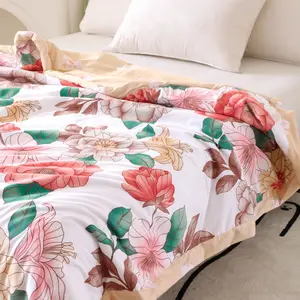 1pc Vibrant Floral Washable Cotton Summer Quilt, Precise Stitching Craftsmanship, No Shrinkage, Suitable for Single & Double Beds
