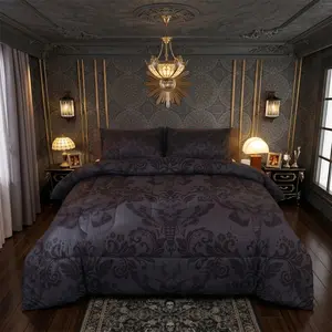 Feelyou Queen Bed Comforter Set - Gothic Black Damask, Death Moth Boho, Goth Skull, Vintage Victorian Baroque Floral Design Decorative Bedding Set with Duvet & Quilt, Cool Room Decor, Funky Home Decor