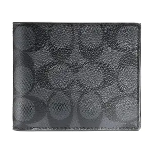 COACH Men's PVC Wallet with Brand Logo Flip Closure in Black and Gray