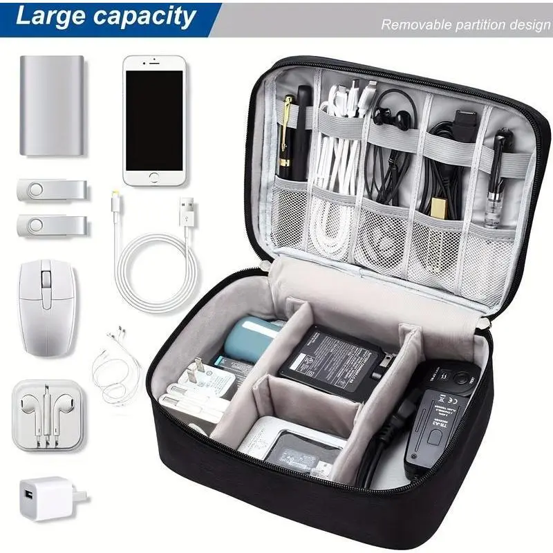 Electronics Organizer Case - Compact Waterproof Nylon Travel Tech Pouch with Multi-Pocket Storage for Cables & Chargers, Travel Containers
