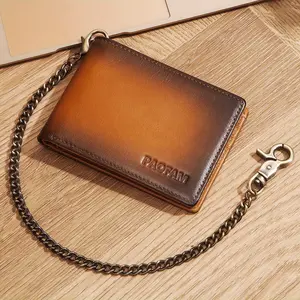 Chain Wallet For Men Slim Rfid Leather 2 ID Window With Gift Box