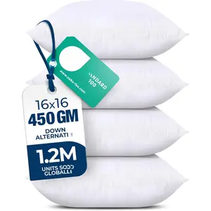 Throw Pillows (Set of 4, White) – 16 x 16 Inches Down Alternative Pillows for Bed, Sofa, and Couch - Fluffy Decorative Stuffer Pillow for Indoors & Outdoors