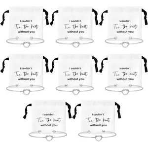 16 Pcs Jewelry Pouch Bridesmaid Gifts Set of 8 Linen Cotton Small Drawstring Bags & Bridesmaid Knot Bracelet Jewelry Packaging Bridesmaid Proposal Gift Bridal Party Favors Gifts (Silver)