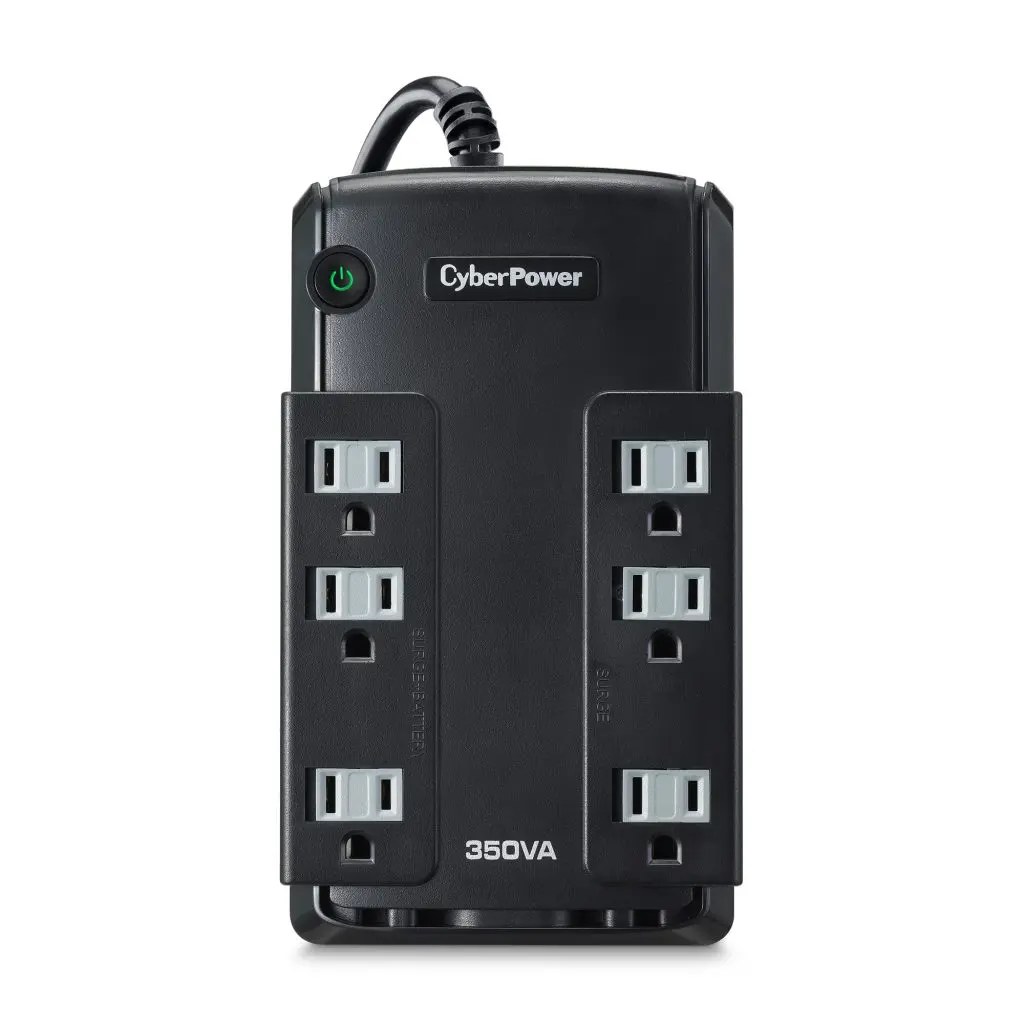 CyberPower CP350SLG 350 VA UPS Battery Device - Surge Guard Protection, 6 Outlets, 3-Year Warranty, Compact Form, Standby Power for Desktop Computers, Workstations, Networking Devices, Home Entertainment Systems, $75,000 Connected Equipment Guarantee, Sim