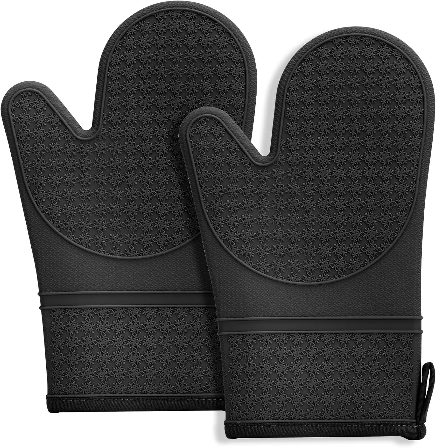 2PCS Silicone Oven Mitts, Heat Resistant 500F Kitchen Mitts , 11.6" BPA-Free Soft Baking Gloves, Non-Slip Grip Oven Gloves with Soft Cotton Lining for Kitchen Cooking Baking BBQ - Black