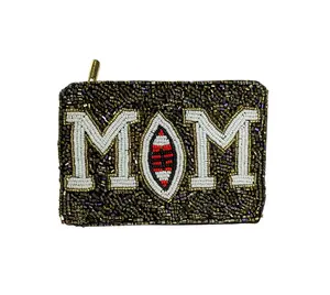 Ladies Football Mom Themed Beaded Coin Purse 