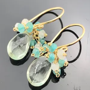 Green Amethyst · Apatite · Rainbow Moonstone · 14K Gold Filled Cluster Earrings · Handmade Gift for Her