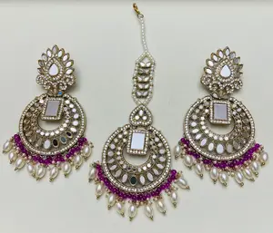 Saleha Mirror Earrings and Tikka Set