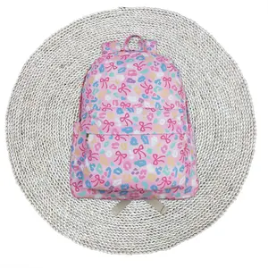 Kids Children Baby Girls Pink Leopard Bows Zip Backpacks Bags Back To School