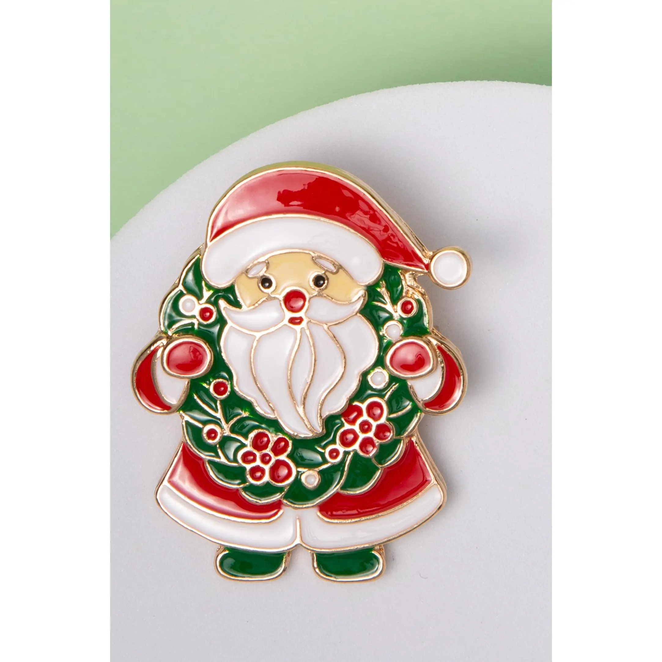 Nancy Holiday Santa Claus with Wreath Enamel Casted Brooch Pin
