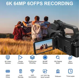 6k Ultra HD Touchscreen Camcorder with WiFi, 64mp Resolution, 18x Digital Zoom, Infrared Night Vision, Ideal for Vlogging and Live Streaming