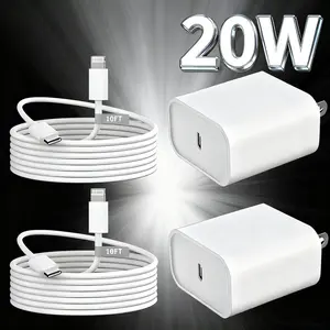 Extended Fast Charger Set — 2-Pack PD Type-C Wall Charger Blocks + 10FT TypeC-PD to Lightning Cables | Compatible with 14/13/12/Pro/Max/11/XR/X/8/SE