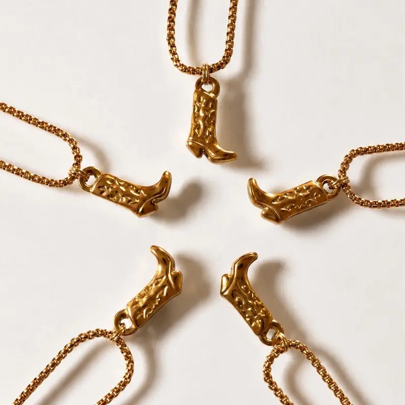 18K Gold Cowboy Boot Necklace • Waterproof Tarnish Resistant Western Charm Necklace • Gold Plated Stainless Steel Cowgirl Jewelry