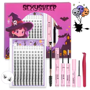 Halloween Natural Lash Clusters Spiky Eyelash Extensions Wispy Individual Lashes Manga Eyelash Individuals C Curly Cluster Eyelash Extensions 5-18MM Mixed DIY Lash Extensions with Bond&Seal&Remove&Eyelash Tweezers&Brush