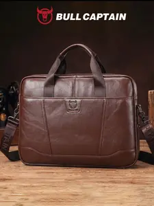 Bullcaptain Men's Genuine Leather Business Briefcase, Top Grain Cowhide Laptop Handbag, Crossbody Shoulder Bag, Wholesale Export