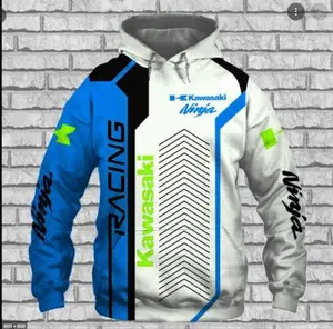 Kawasaki Hoodie 3D Teem Racing All Over Printed For Gift Lovely White Blue New