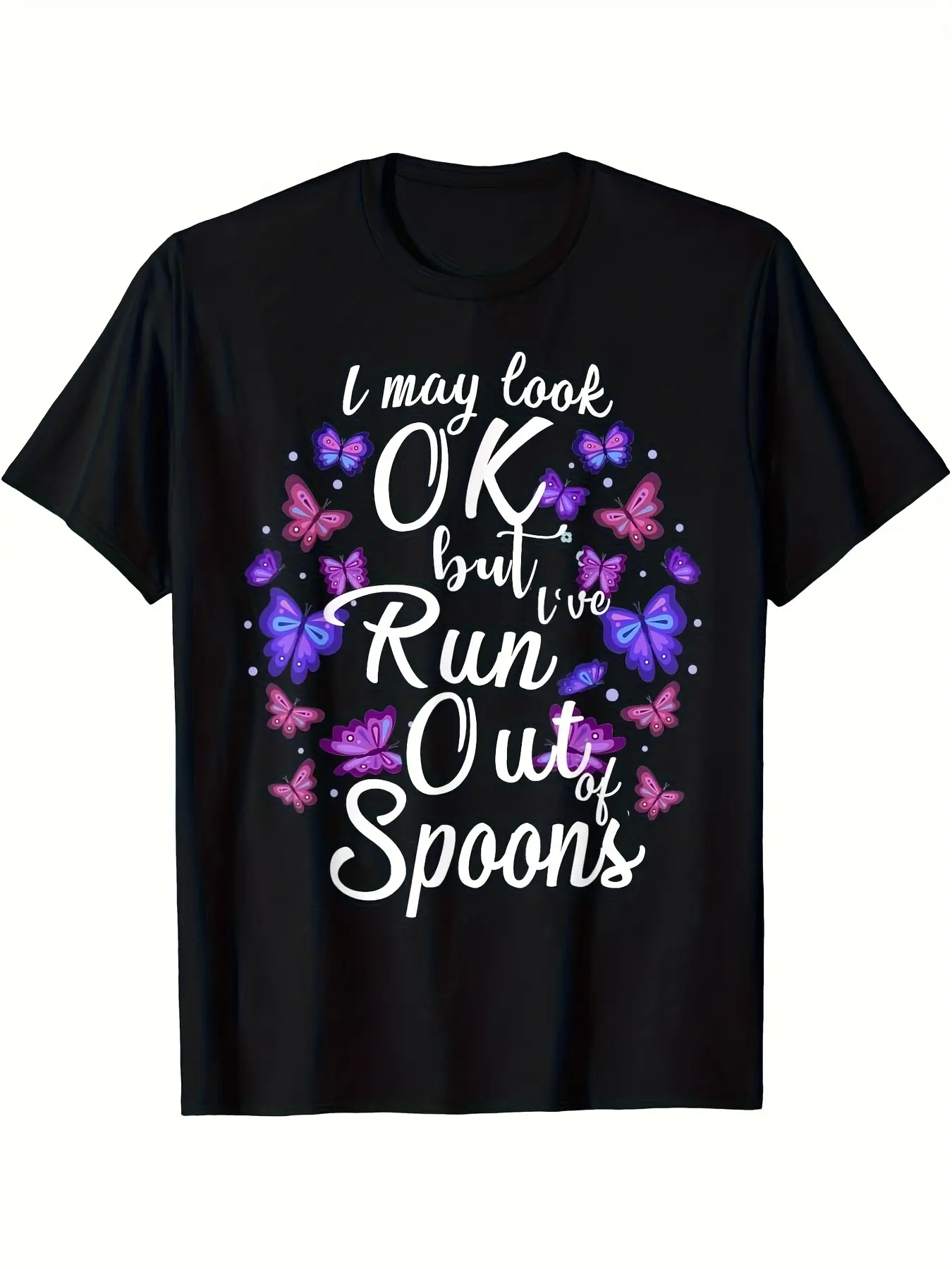 Lupus Awareness 'No More Spoons' T-Shirt - Soft 22 unisex soft cotton short sleeve t shirt, vintage graphic casual tee for men women teens, perfect birthday holiday gift for camping travel gym daily street  wear