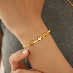 AS116 Double Name Bracelet with Heart, Kids Name Bracelet for Women, Birthday Gift, Couple Bracelet,Gift for Her