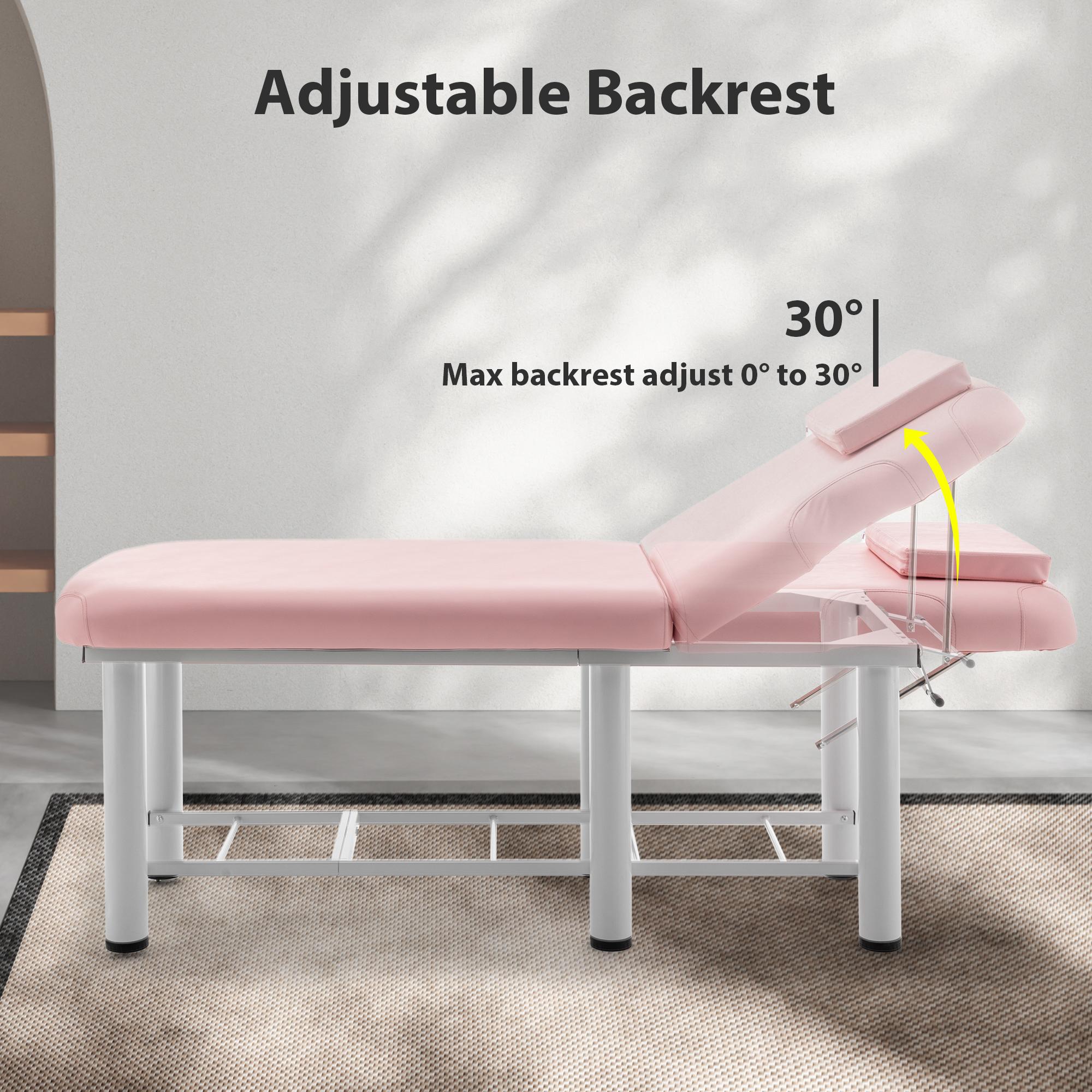 Professional Massage Bed 73 Inch, Treatment Table Salon with Removable Headrest, Stationary Physical Therapy Table Spa Facial with Adjustable Backrest, Steel Frame, Pink