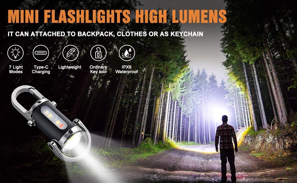 LED Flashlight Keychain Light, USB-C Rechargeable Torch with Hanging Hook, 200 Lumens Super Bright, Compact Emergency Lantern for Camping, Hiking, Home, Office, Power Outages - Long Runtime LED Flashlight, Hiking Essentials, Modern Lighting, Durable Build