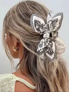 Elegant Paisley Pattern Bowknot Design Hair Claw, Casual Trendy Hair Claw, Fashionable Hair Accessories for Daily & Party Decoration, Hair Clip