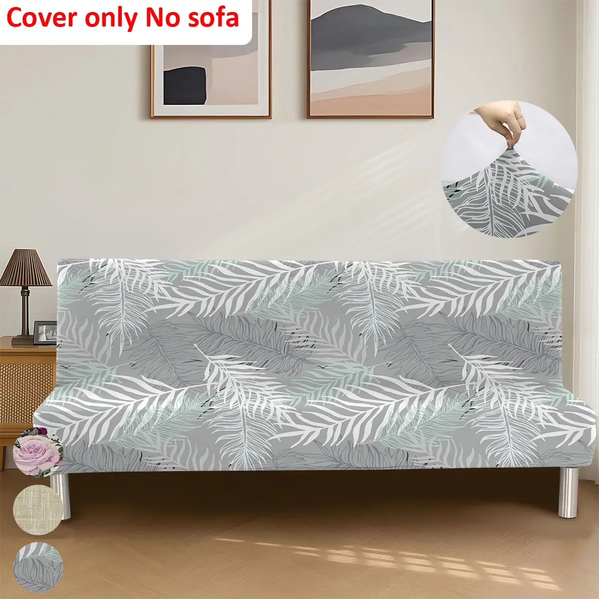 Floral Leaf Print Sofa Bed Cover, Elastic Full Wrap Armless Couch Slipcover, Foldable Twin Lounger, Easy Install, Living Room Bedroom Use, Elastic Material, Easy Installation, Stretchable Sofa Cover, Decorative Sofa Cover