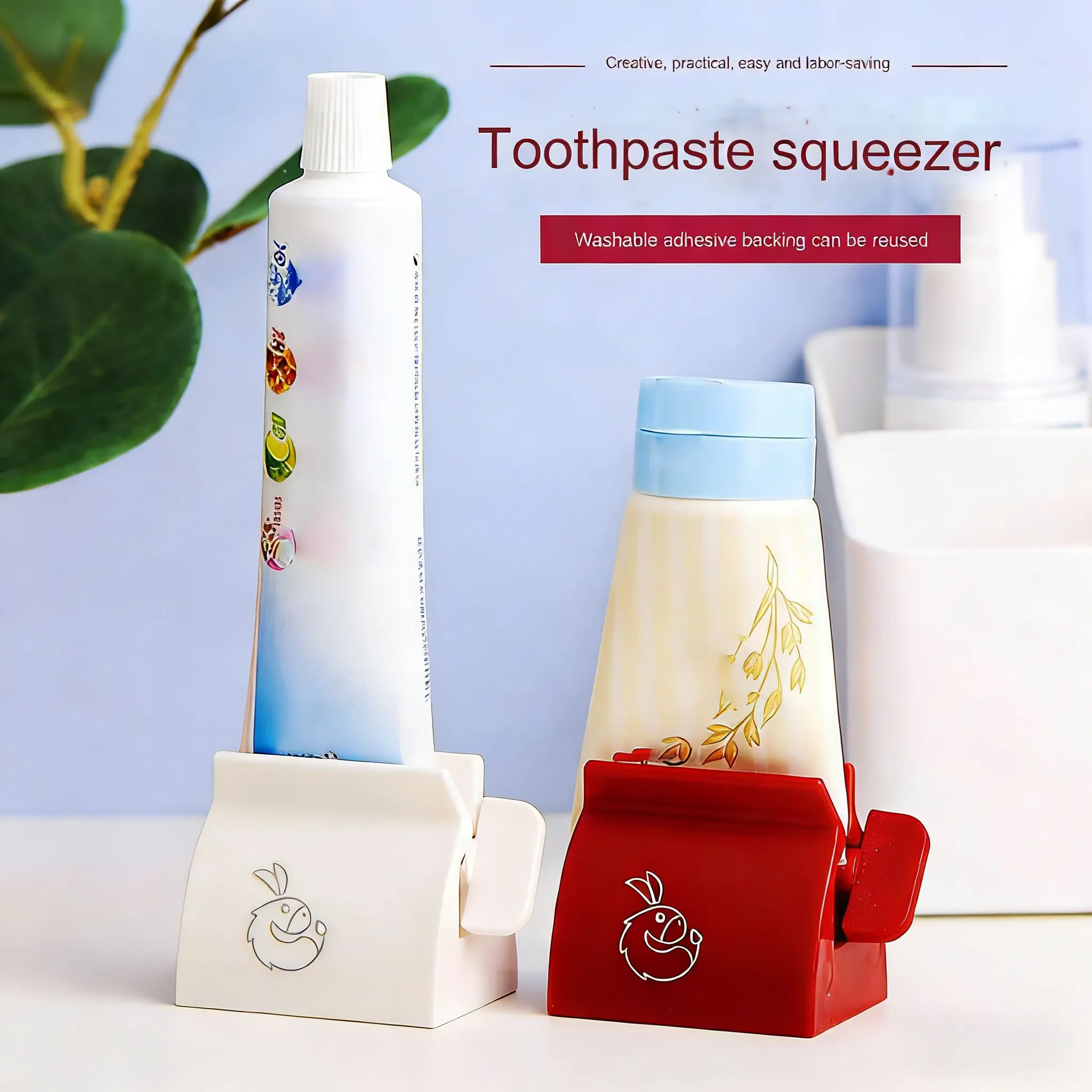 Pet Grooming Tube Squeezer Set, (Red+White) 2PCS Multifunctional Rolling Clip Dispenser for Toothpaste, Creams, No Waste Dog & Cat Bath Accessory