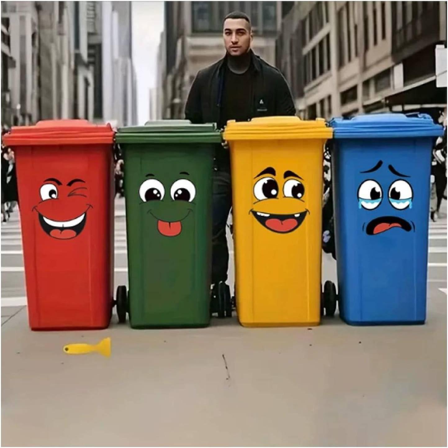 4Pcs Funny Trash Garbage Can Stickers-7.9in x 7.9in Cute Toilet Lid Decal Sticker,Adhesive Cartoon Expressions Sticker for Kitchen Fridge Bucket,Decorative Wall Stickers Indoor Outdoor