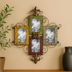 Scroll Multi Colored Metal 4 Slot Ornate Wall Photo Frame