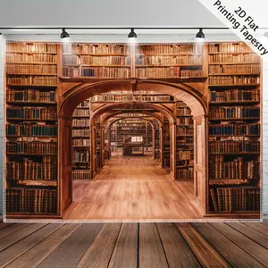 [Bohemian Tapestry] 1pc Extra Large Retro Bohemian Hippie Bookshelf Tapestry - Vintage Library Archway Design, Peach Light Beige Polyester Wall Hanging for Bedroom Decor, No Installation Needed, Bedroom Tapestry |       Retro Bookshelf |       Polyester T