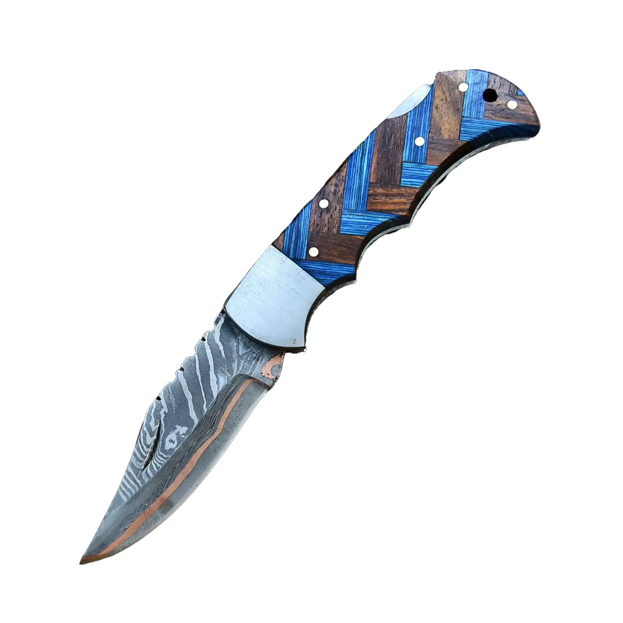 Hand Forged Copper Damascus Steel Folding Blade Pocket Knife Rare Blade Limited Addition BEST GIFT