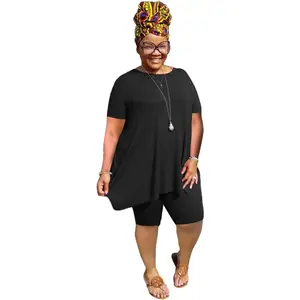 Women Plus Size 2 Piece Outfits Casual Short Sleeve Tunic Tops Shorts Sets Summer Oversized Tshirts Shorts Sweatsuits Womenswear Clothes