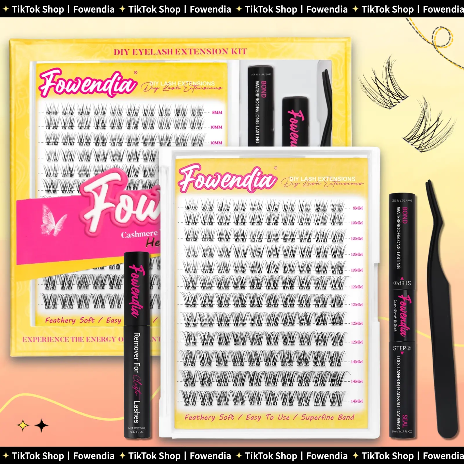 Fowendia First Met Short-Kit Lash Clusters  DIY Lash Extension 8-14mm Eyelash Clusters D Curl Individual Eye Lashes Manga False Eyelashes Natural Look Cluster Eyelash Extensions Super Thin Band for Salon