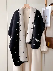 Women's Heart Print Scarf, Soft Warm Shawl, Warm Comfortable Shawl for Autumn/winter, Casual Daily Wear Accessory for Women and Girls