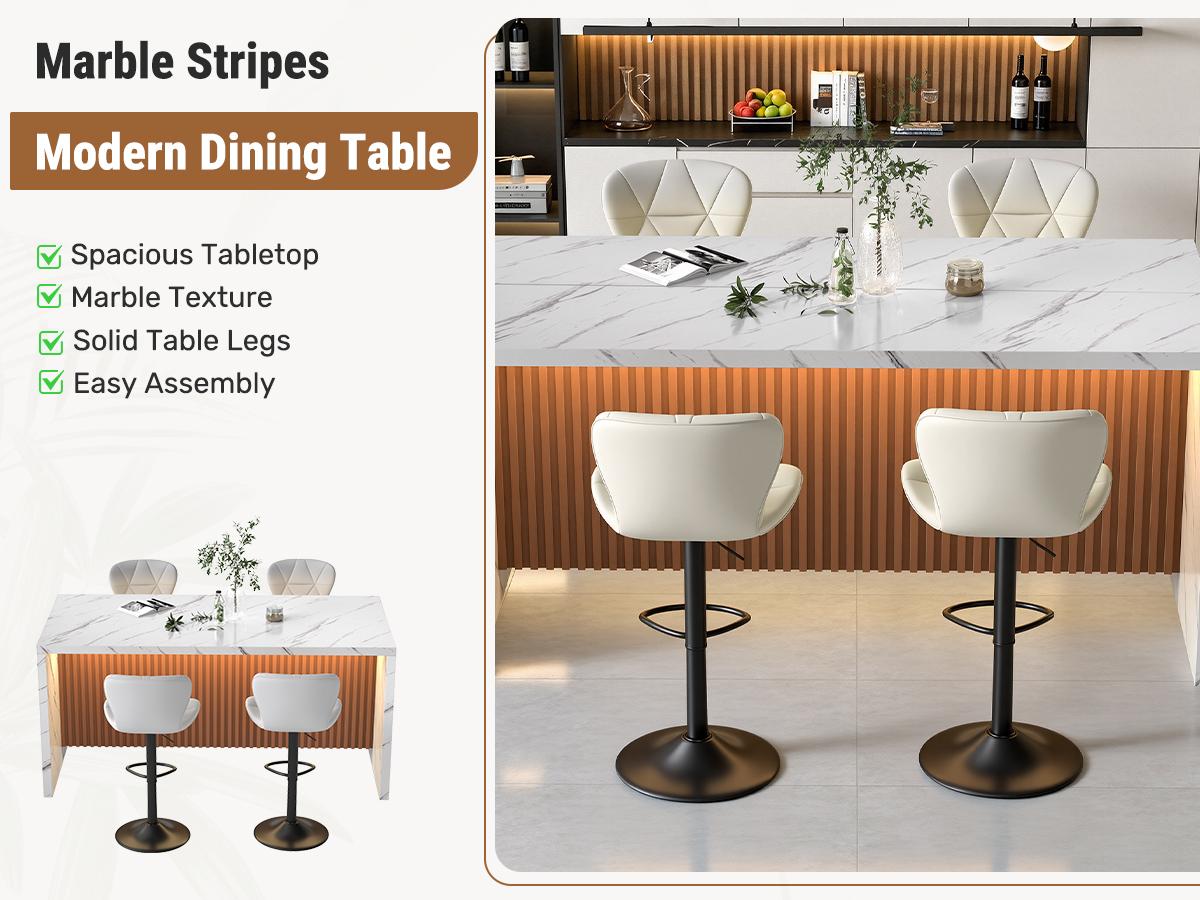 67" Kitchen Island Table with Faux Marble Top, Counter Height Dining Table for Kitchen, Modern Island Table with Fluted Base,