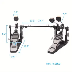 Double Kick Drum Pedal Professional Double Bass Drum Pedal, Adjustable Beater Head & Toe, Sturdy Build for Live Performances, Recording, Practice, Ideal for Beginners & Professional Drummers