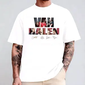 VH Vintage Band Members Signature Comfort Color Letter Printed Tee Ring-Spun Cotton Soft-Washed T-Shirt Trendy Tops Perfect Gift