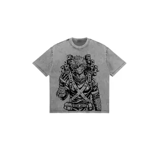 Vintage Washed My Hero Academia Bakugo Katsuki T-Shirt, Explosion Quirk Anime Graphic Oversized Streetwear