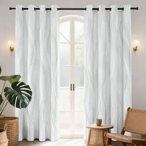 Blackout Curtains 2 panels, Room Darkening Wave White Stripe Thermal Insulated Window Curtains for Living Room Curtain,Machine‑Washable Window Curtains with Grommet   ﻿