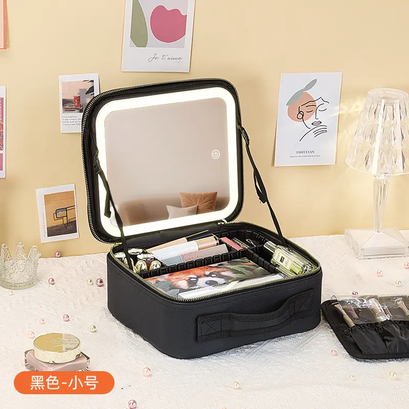 LED Lighted Travel Makeup Case, Illuminated Cosmetic Bag with Adjustable Dividers, Portable Organizer for Women, Compact Design, Cosmetics Organizer LED Lighted Travel Makeup Case, Illuminated Cosmetic Bag with Adjustable Dividers, Portable Organizer for Women, Compact Design, Cosmetics Organizer