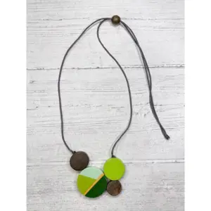 Lime Green Wood Circles Necklace
